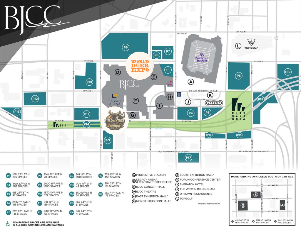 Venue map for the World Deer Expo at the BJCC complex